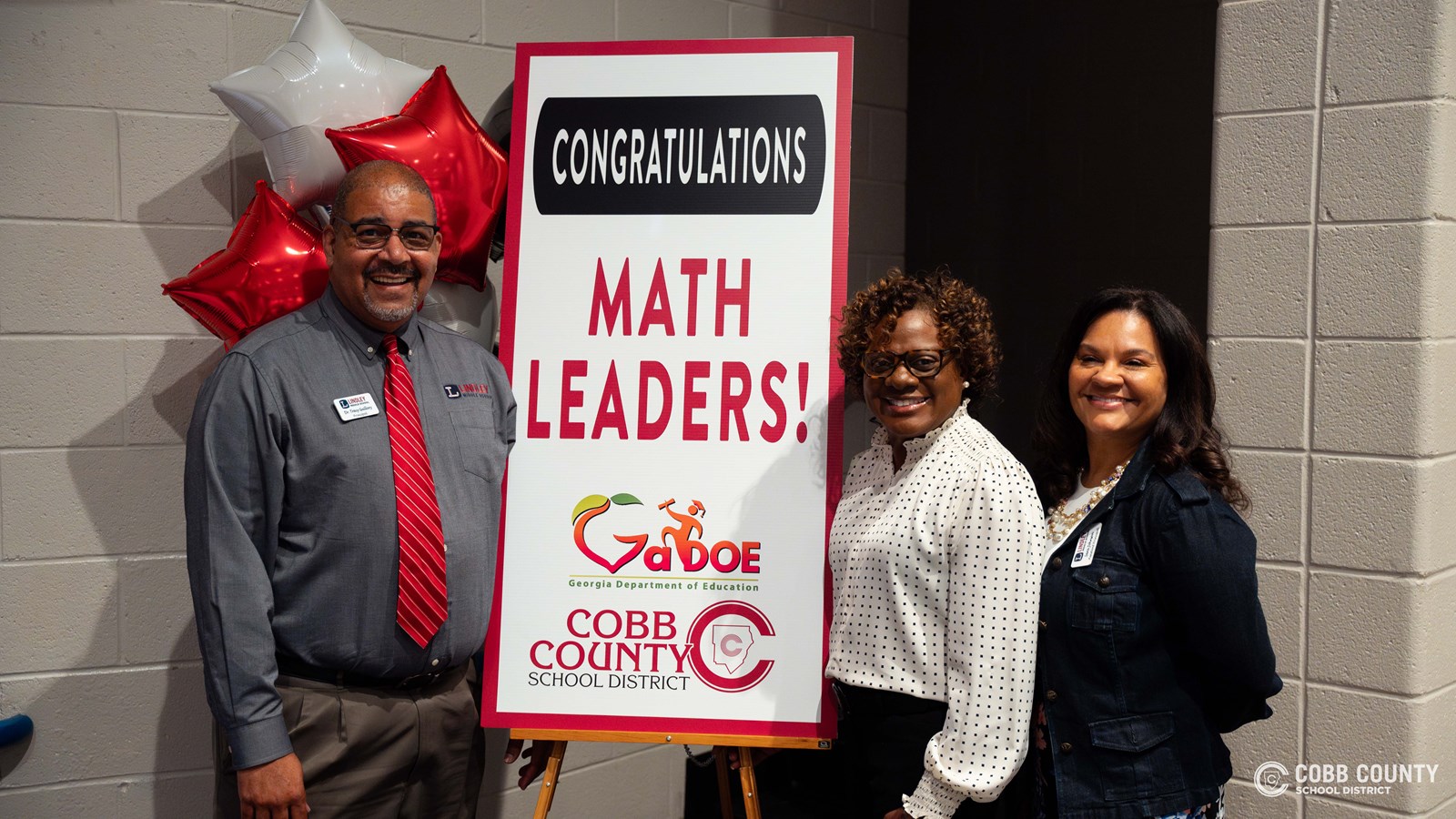 State School Superintendent Richard Woods recognized 44 Cobb Schools as Georgia Math Leaders, including LIndley Middle School.